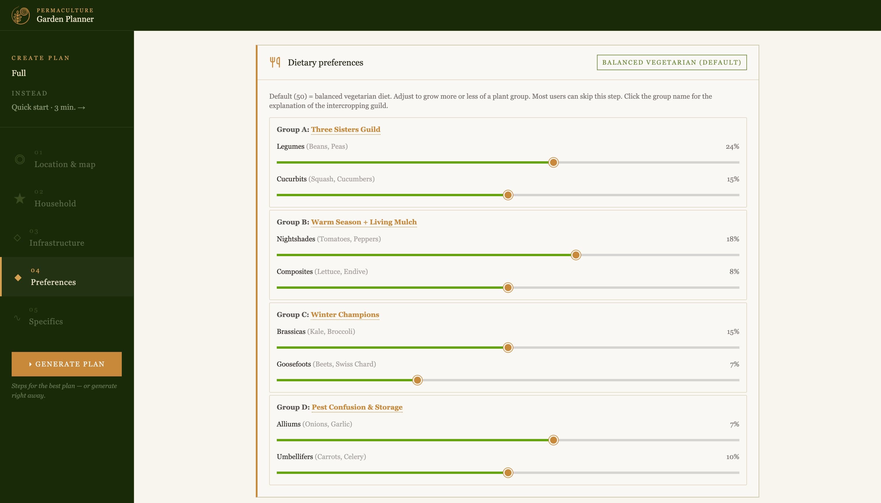 Planner — dietary preferences
