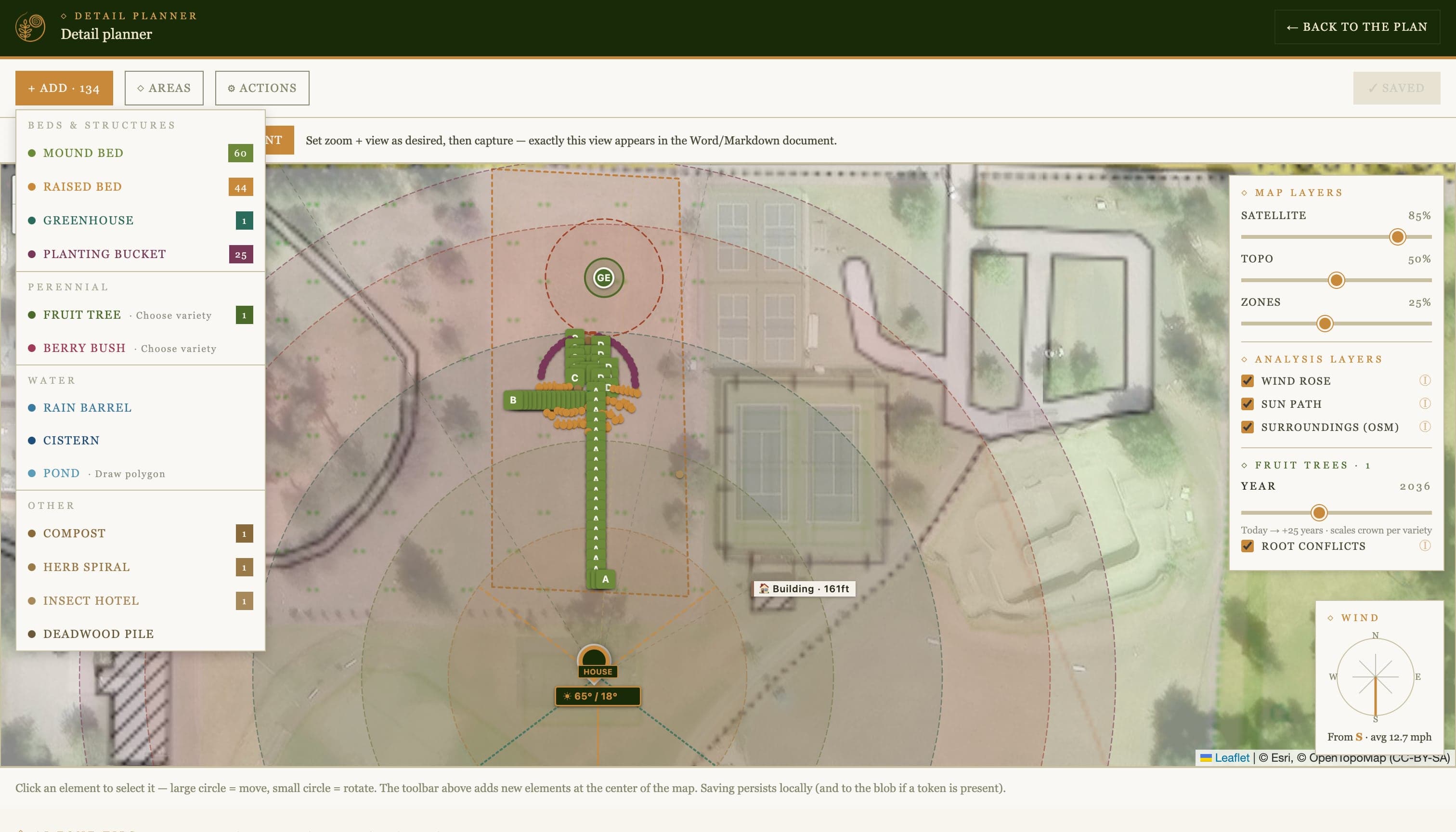 Garden plan — detail planner with to-scale placements